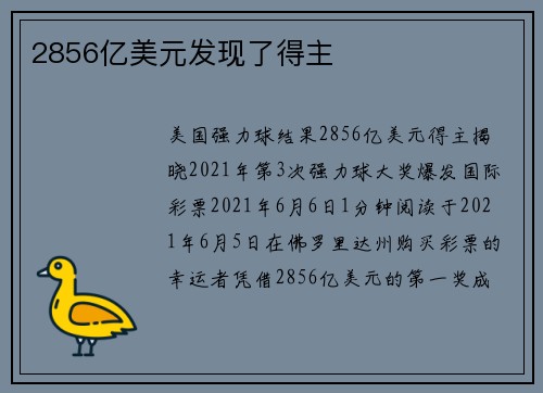 2856亿美元发现了得主 